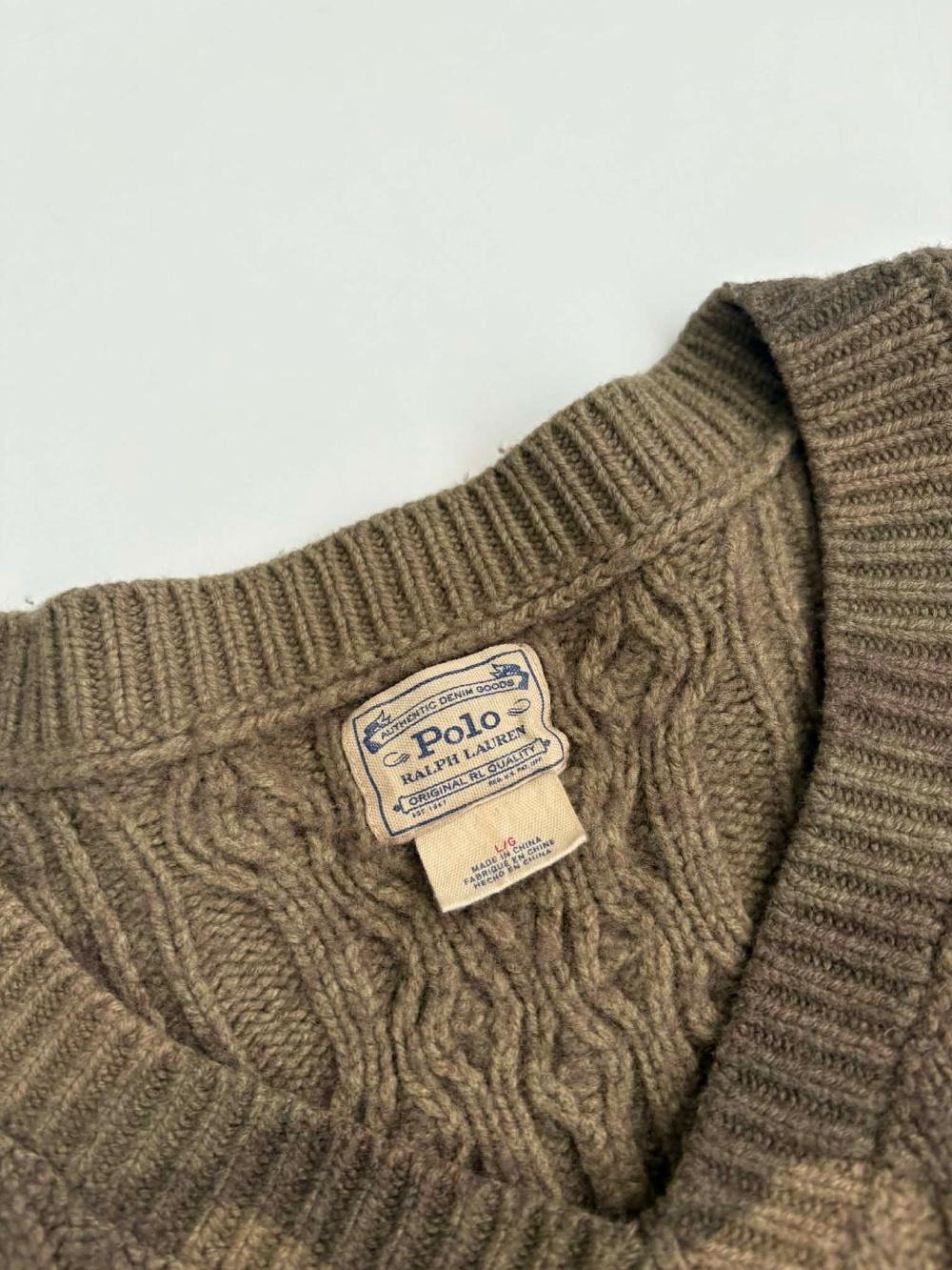[L] Polo Ralph Lauren Fisherman Camo V-Neck Wool 5