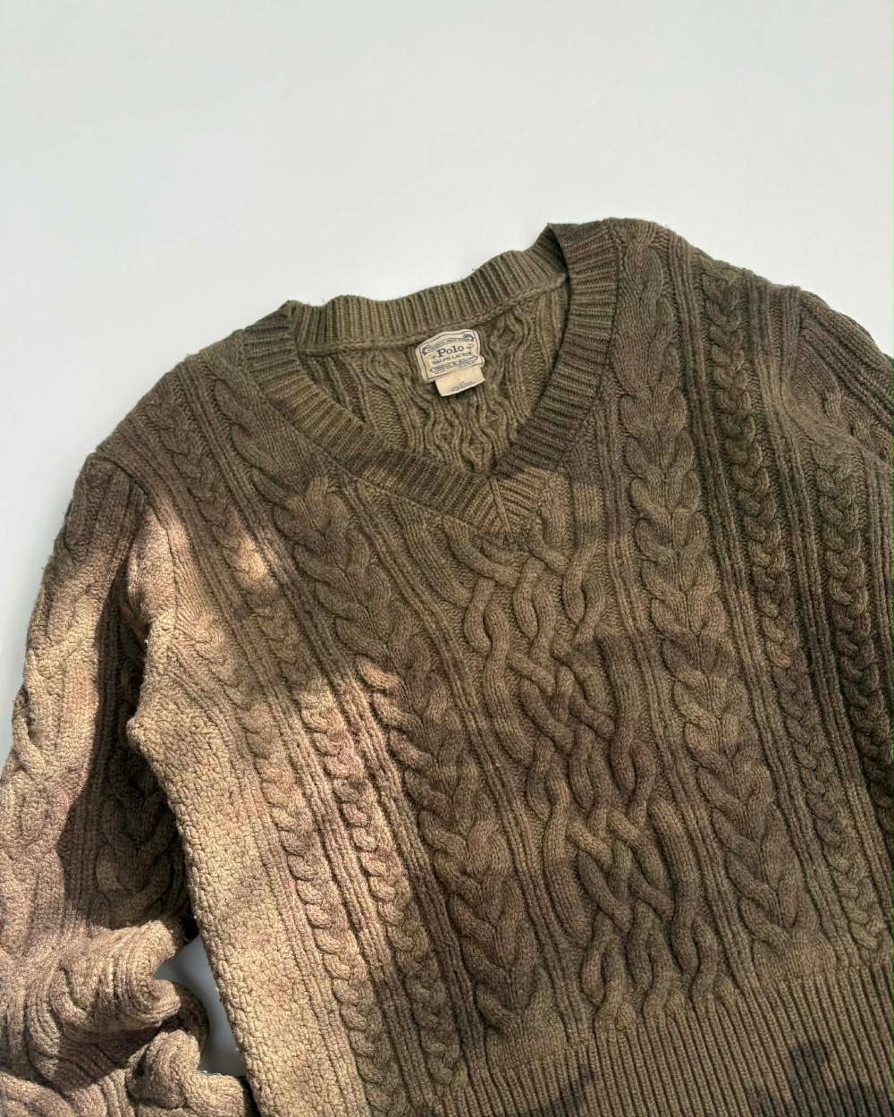 [L] Polo Ralph Lauren Fisherman Camo V-Neck Wool 7