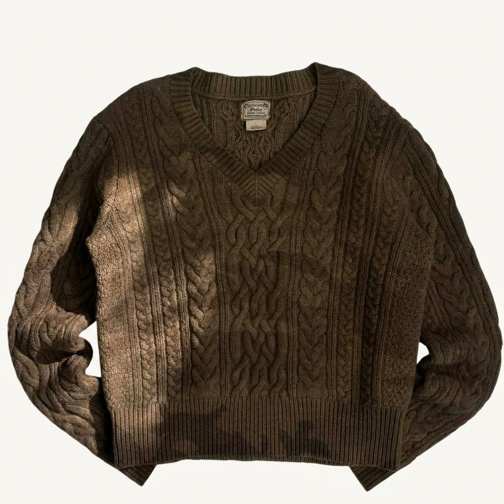 [L] Polo Ralph Lauren Fisherman Camo V-Neck Wool 1