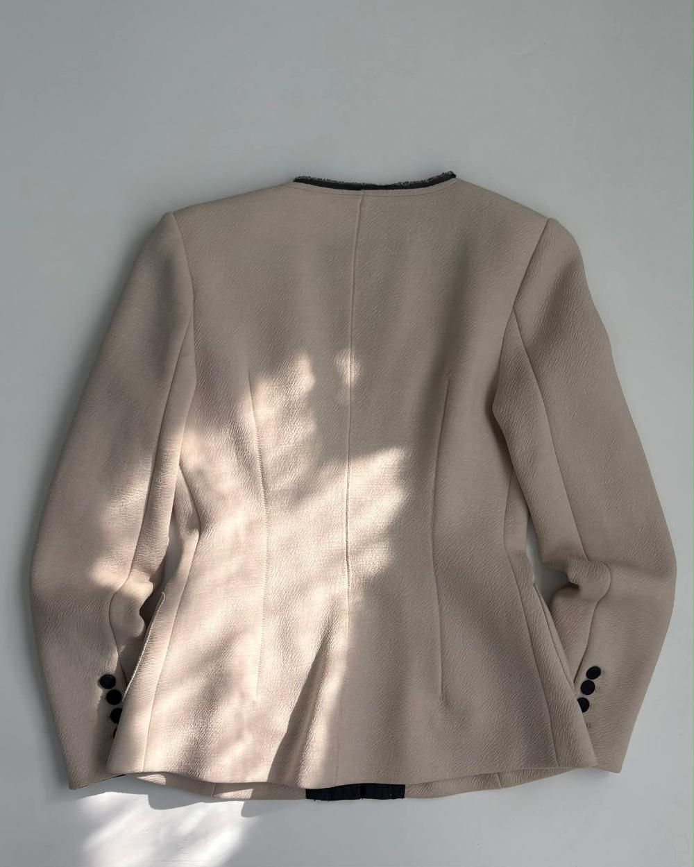 [S] TIME POSTMODERN Beige Collarless Jacket 3