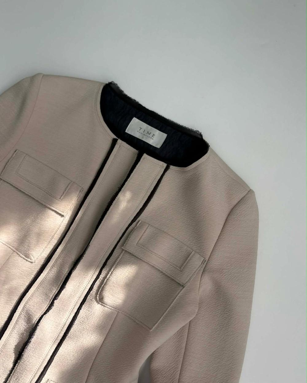 [S] TIME POSTMODERN Beige Collarless Jacket 8