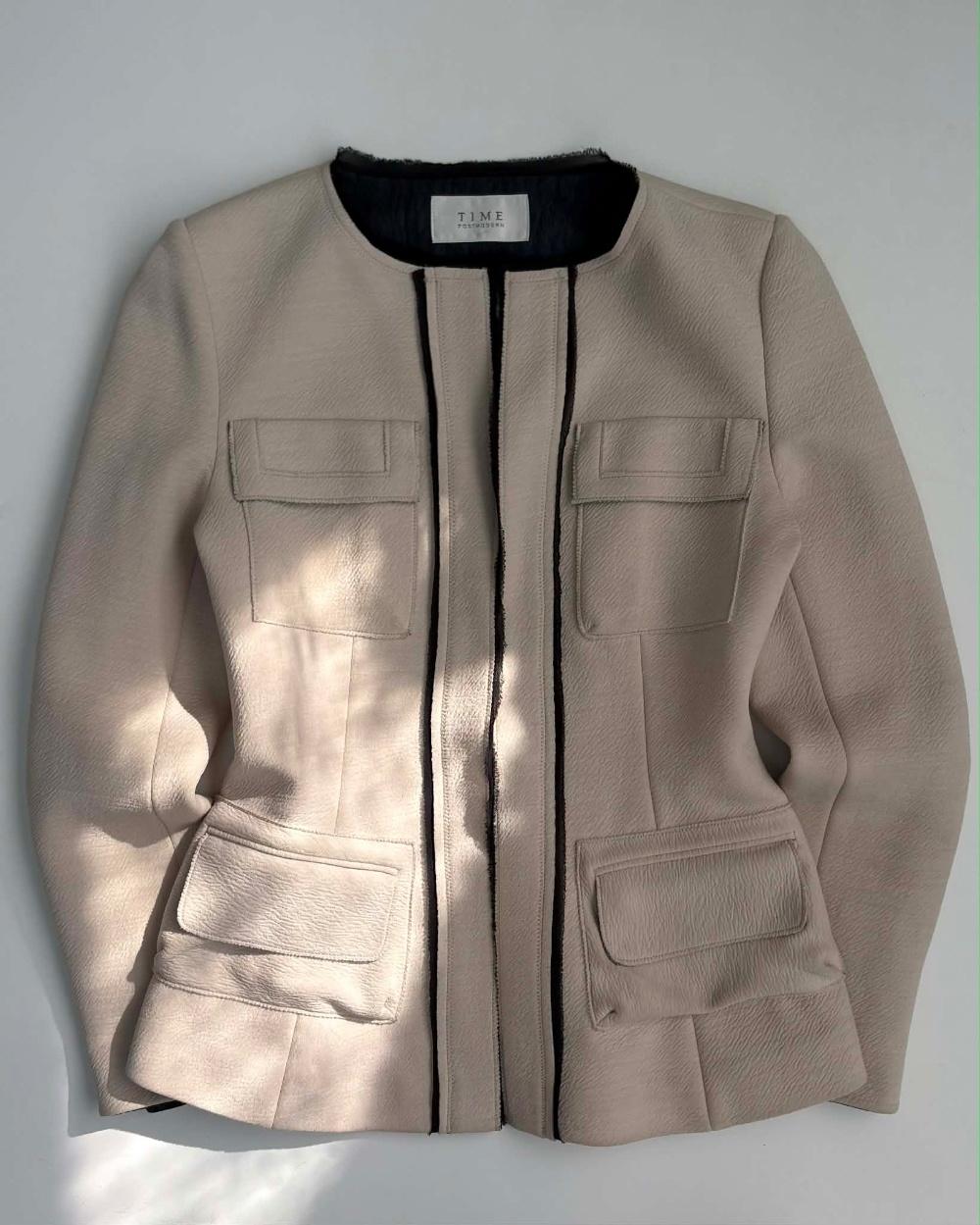 [S] TIME POSTMODERN Beige Collarless Jacket 2