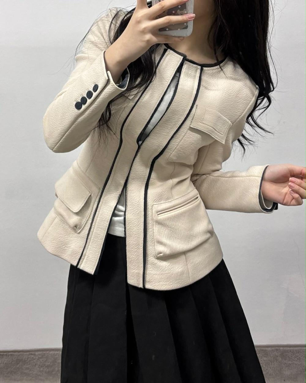 [S] TIME POSTMODERN Beige Collarless Jacket 4
