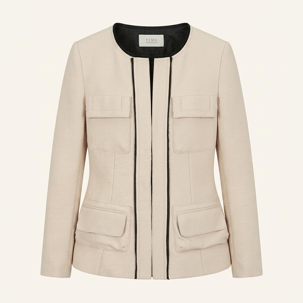 [S] TIME POSTMODERN Beige Collarless Jacket 1