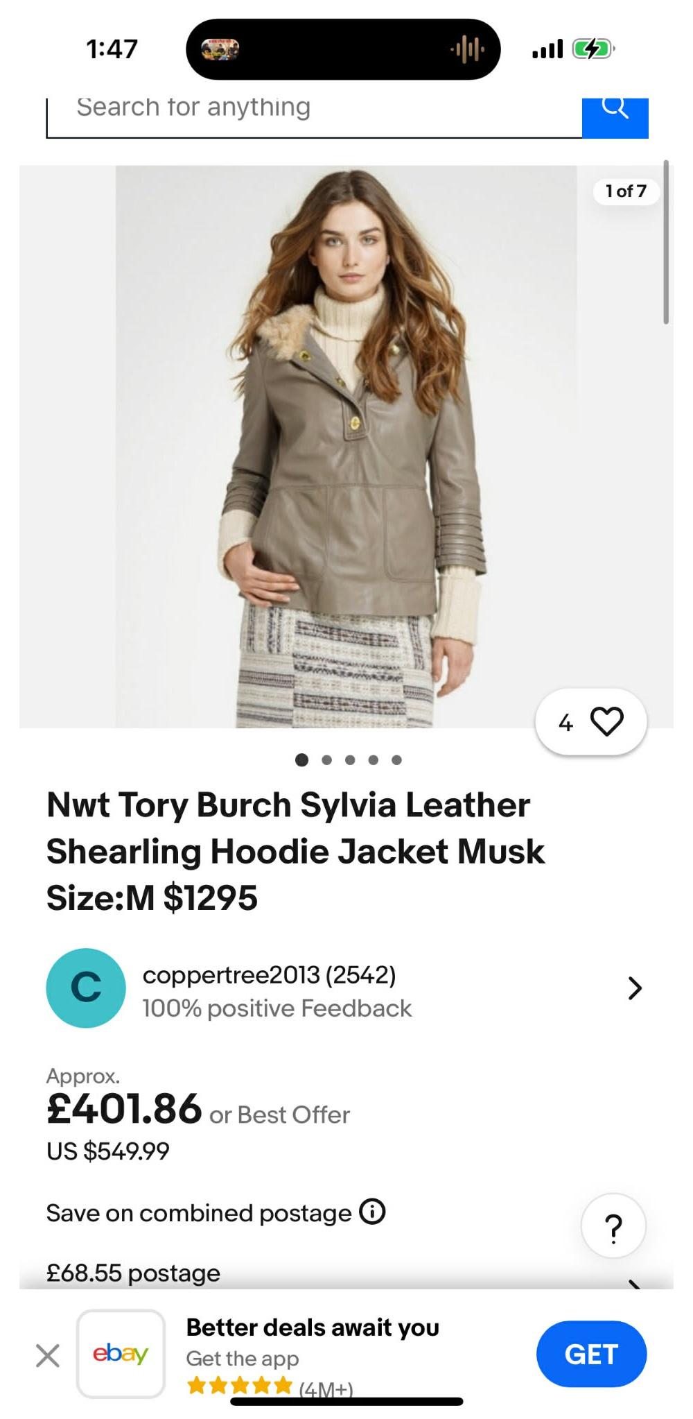 [XS] Tory Burch Sylvia Leather Shearling Hoodie 6