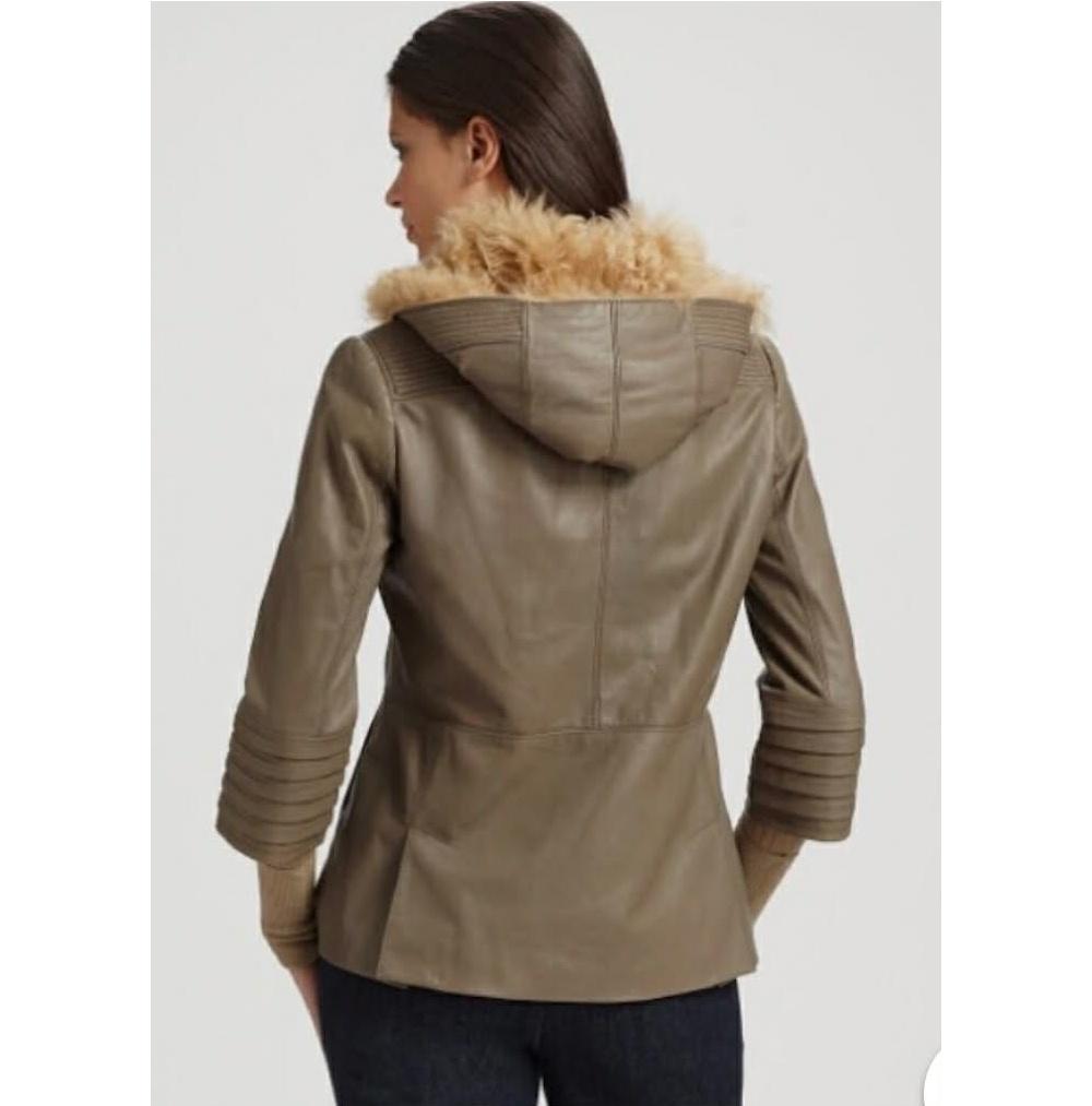 [XS] Tory Burch Sylvia Leather Shearling Hoodie 2
