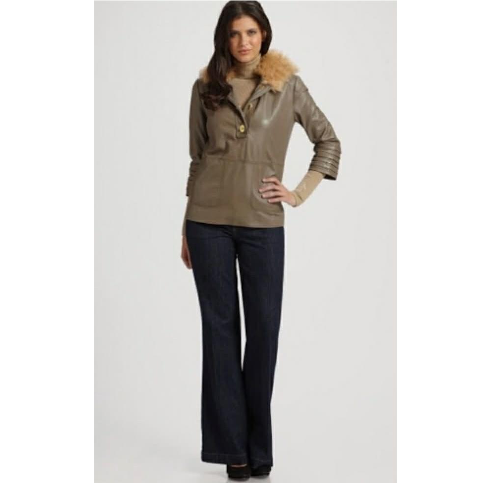 [XS] Tory Burch Sylvia Leather Shearling Hoodie 4