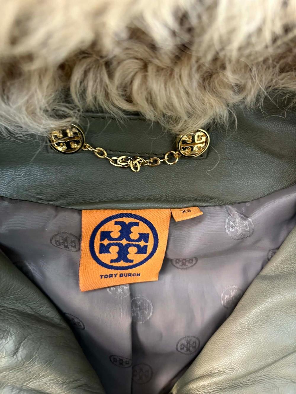 [XS] Tory Burch Sylvia Leather Shearling Hoodie 9