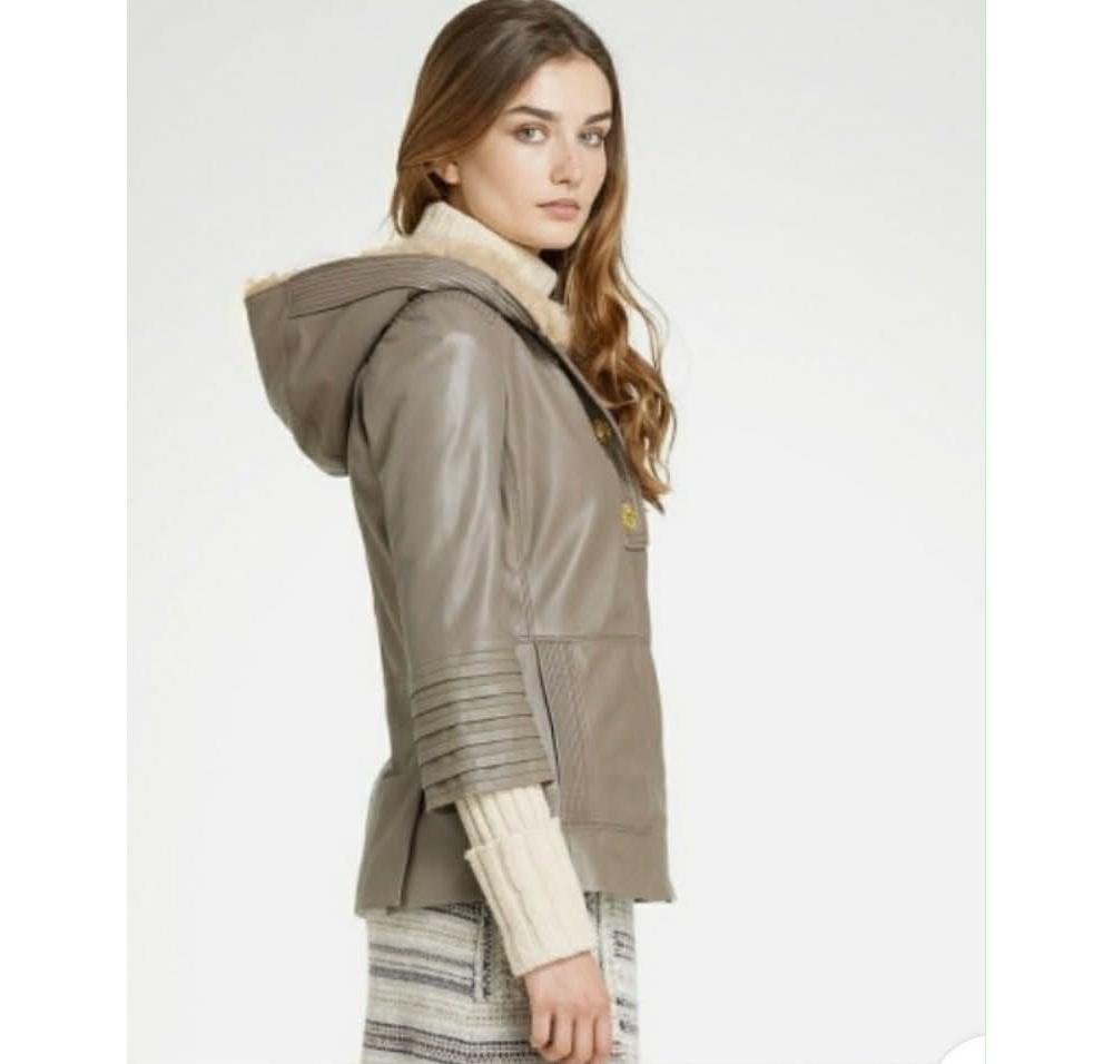 [XS] Tory Burch Sylvia Leather Shearling Hoodie 5