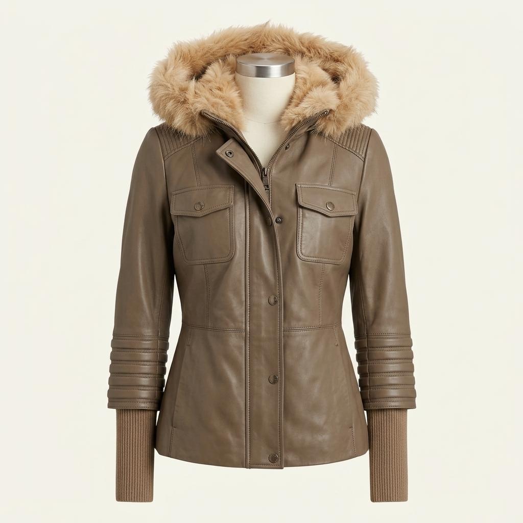 [XS] Tory Burch Sylvia Leather Shearling Hoodie 1