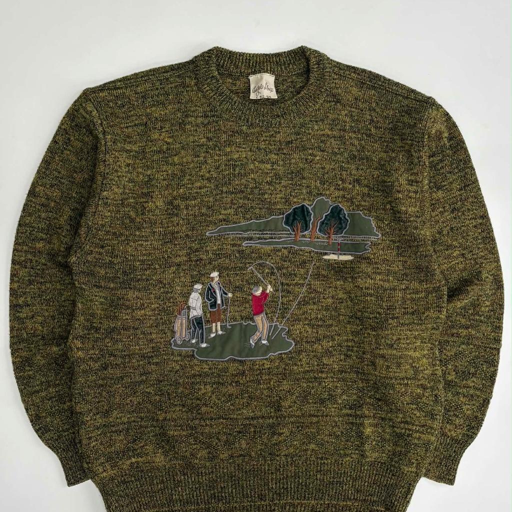 [L] 90s Vintage Golf Embroidered Wool Knit Sweater 2