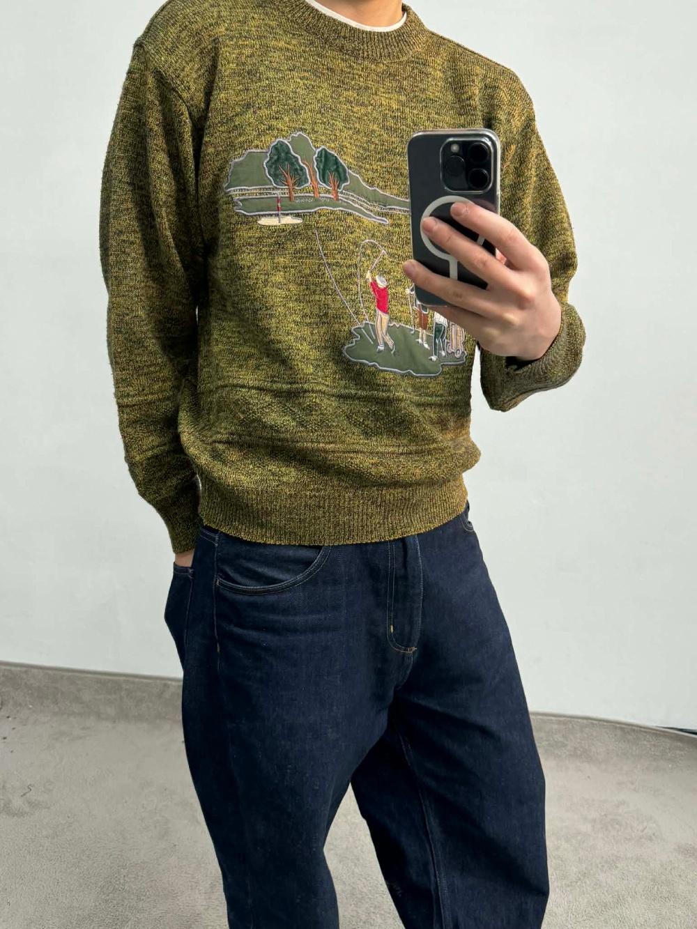 [L] 90s Vintage Golf Embroidered Wool Knit Sweater 3