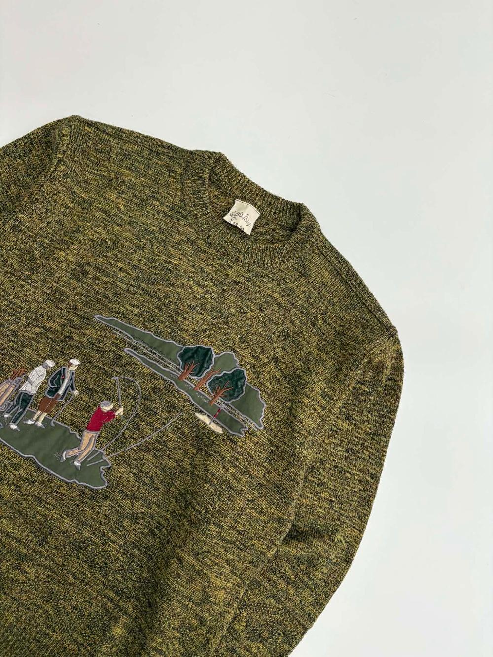 [L] 90s Vintage Golf Embroidered Wool Knit Sweater 8