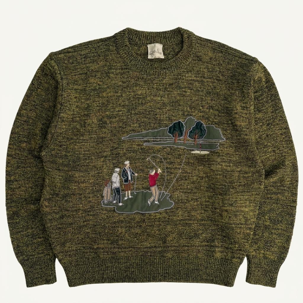 [L] 90s Vintage Golf Embroidered Wool Knit Sweater 1