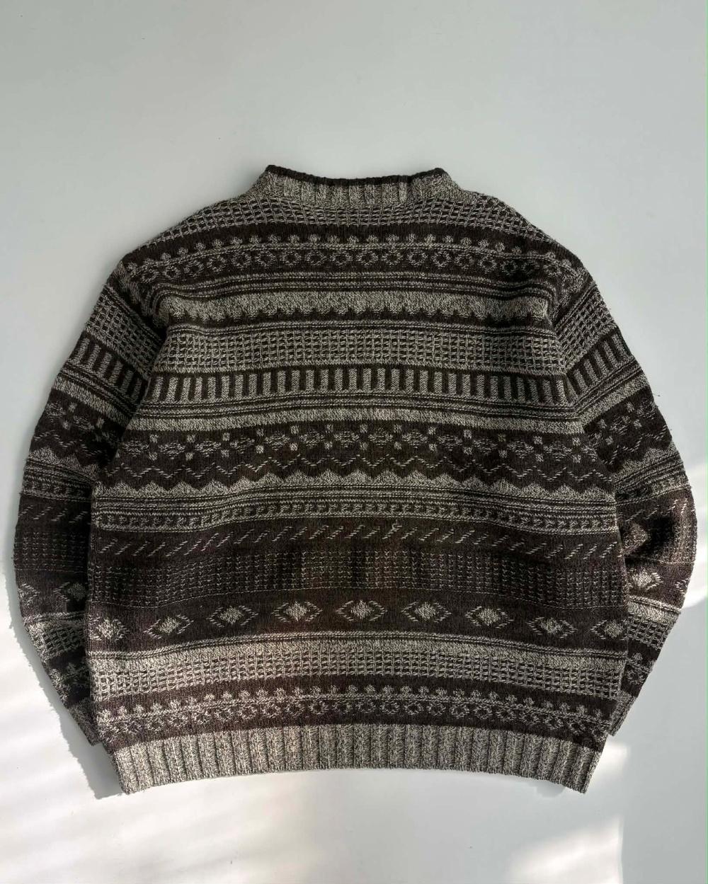 [L] Vintage pattern wool knit sweater madeinitaly 5