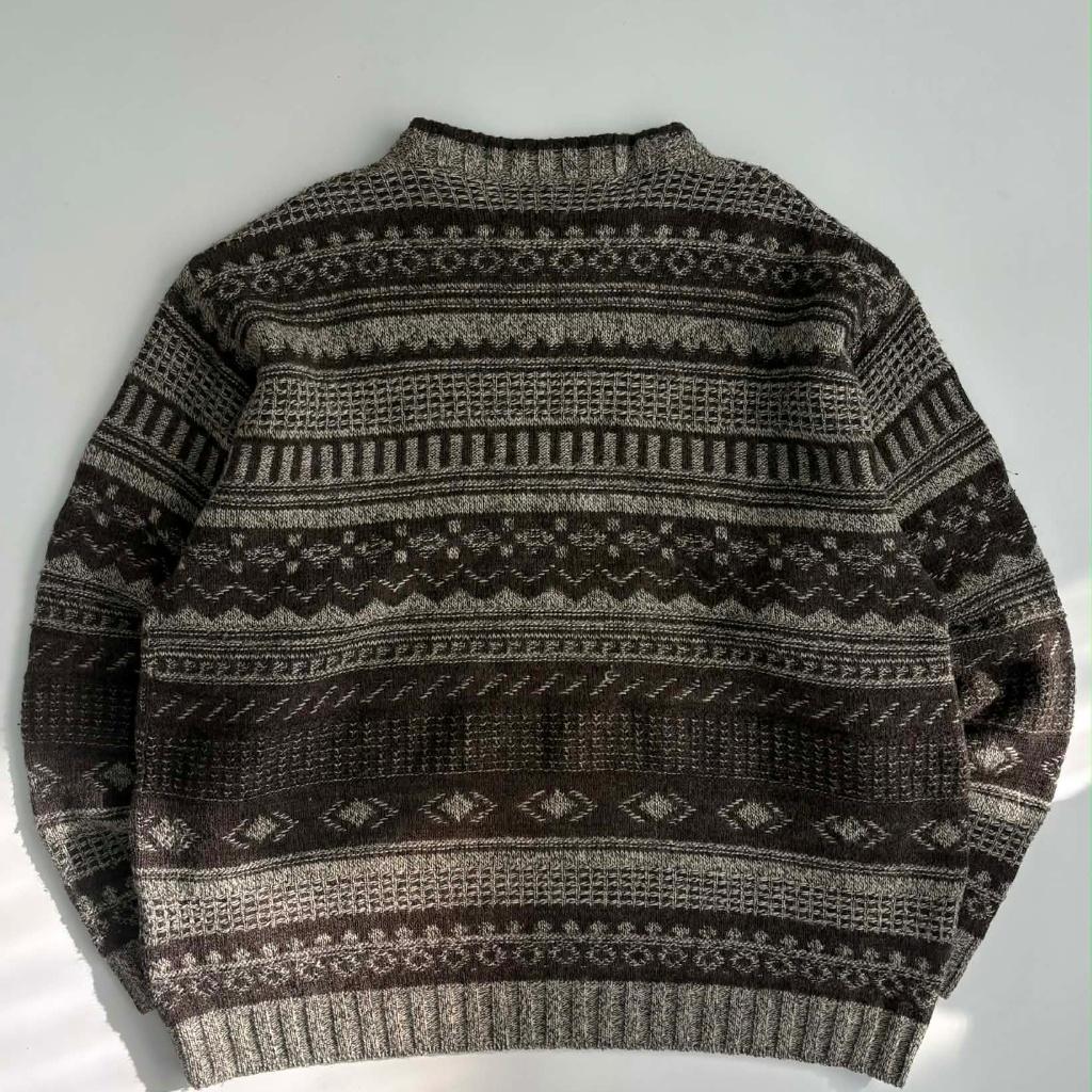 [L] Vintage pattern wool knit sweater madeinitaly 3