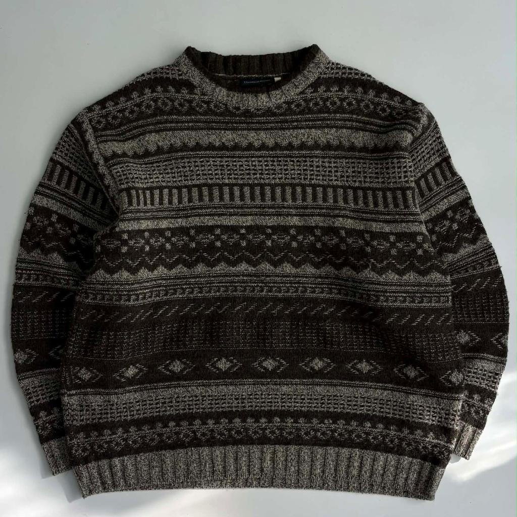 [L] Vintage pattern wool knit sweater madeinitaly 2