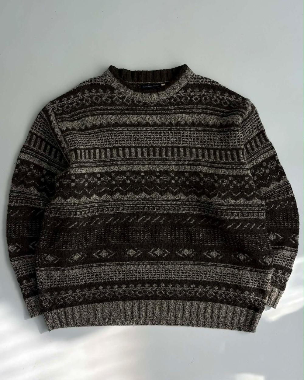 [L] Vintage pattern wool knit sweater madeinitaly 4