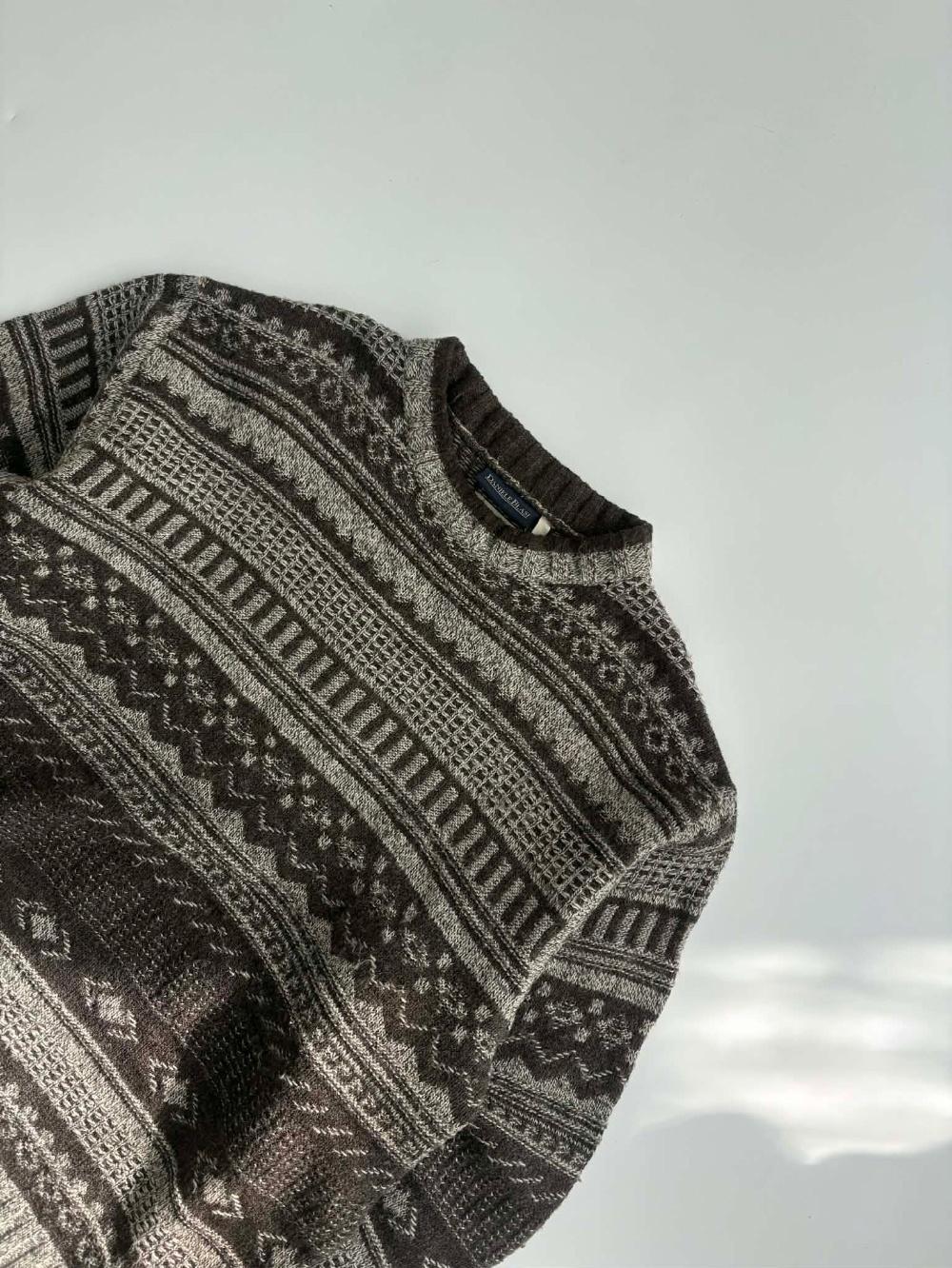 [L] Vintage pattern wool knit sweater madeinitaly 8