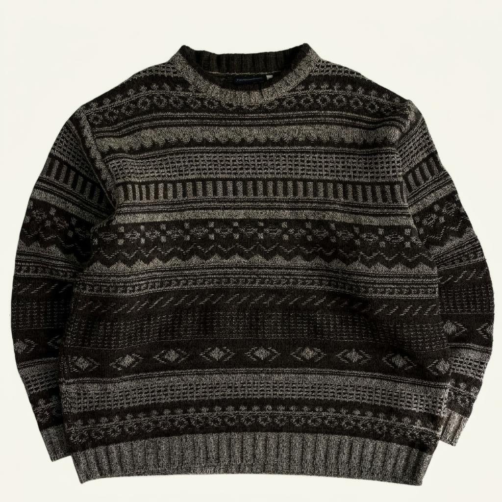 [L] Vintage pattern wool knit sweater madeinitaly 1