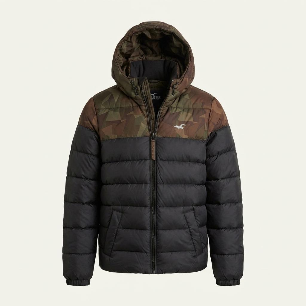 [M] Hollister Camouflage Block Down Hooded Jacket 1