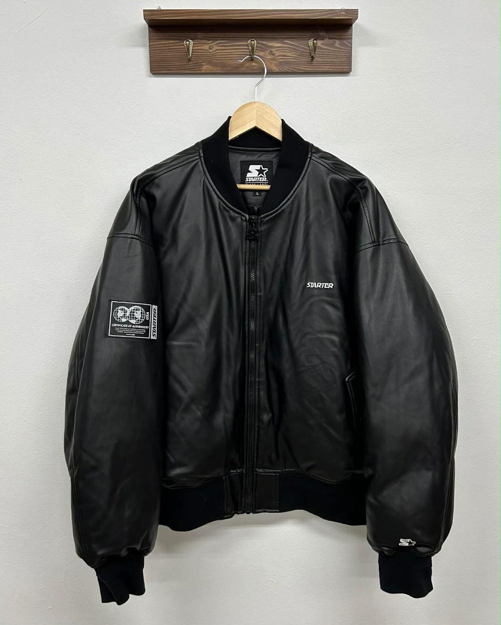 [L] Starter Leather Down MA-1 Bomber Jacket 4