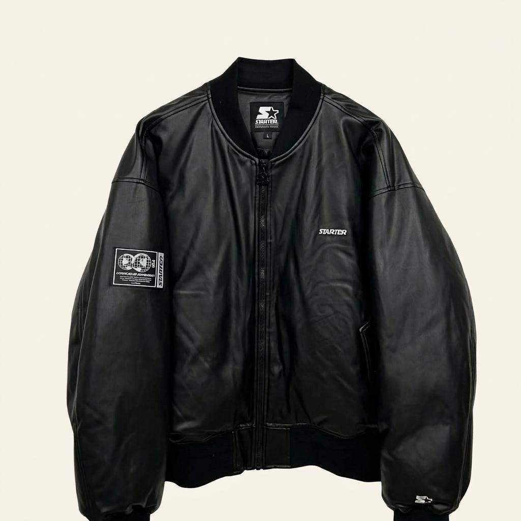 [L] Starter Leather Down MA-1 Bomber Jacket 1