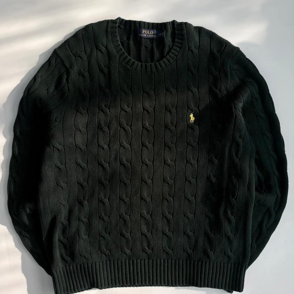 [L] Polo Ralph Lauren green cable knit sweater 2
