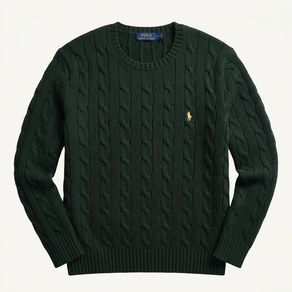 [L] Polo Ralph Lauren green cable knit sweater 1