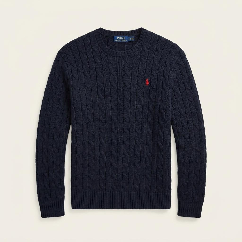 [L] Polo Ralph Lauren Navy Cable Cotton Knit 1