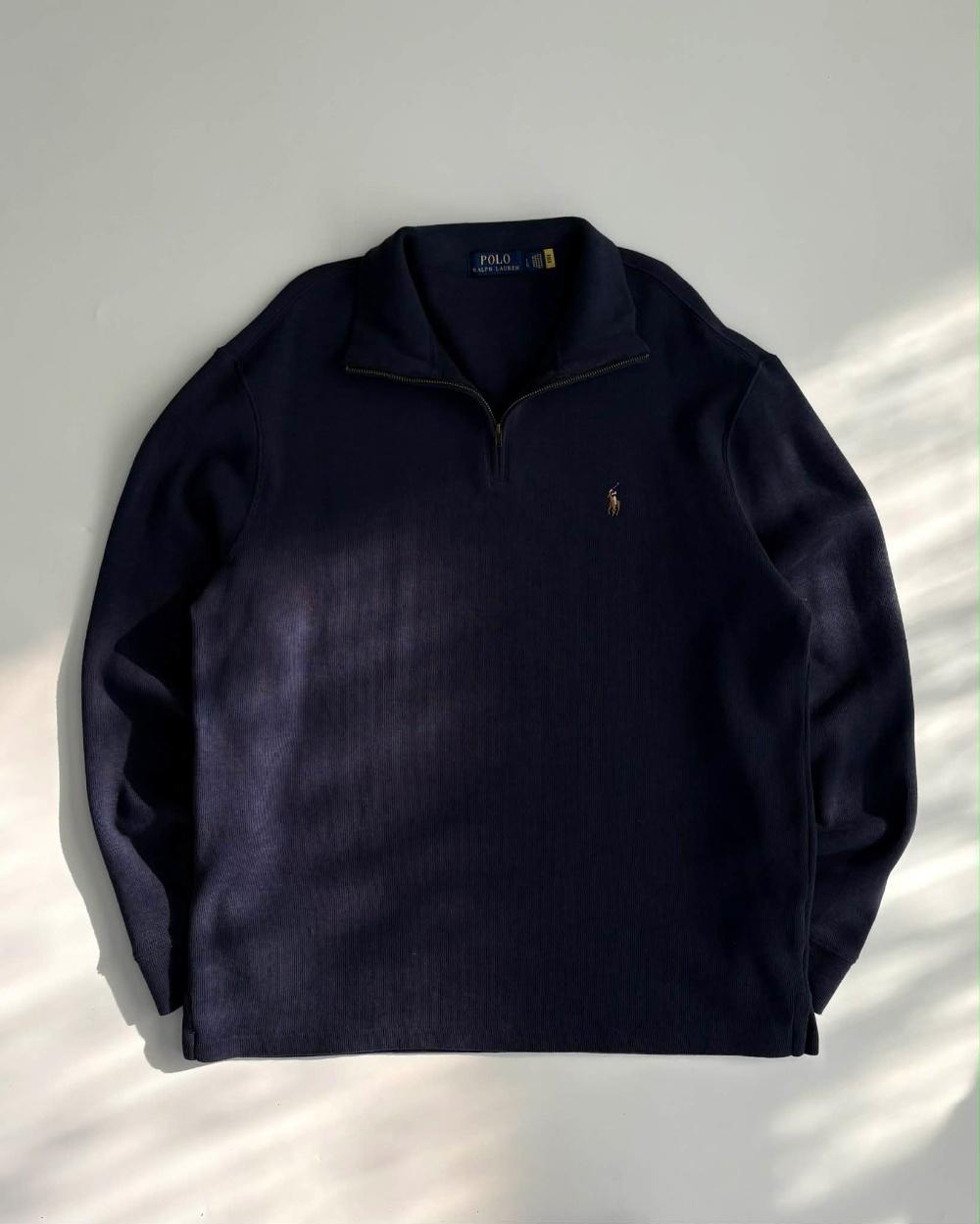 [L] Polo Ralph Lauren Navy Half Zip-Up Cotton Knit 2