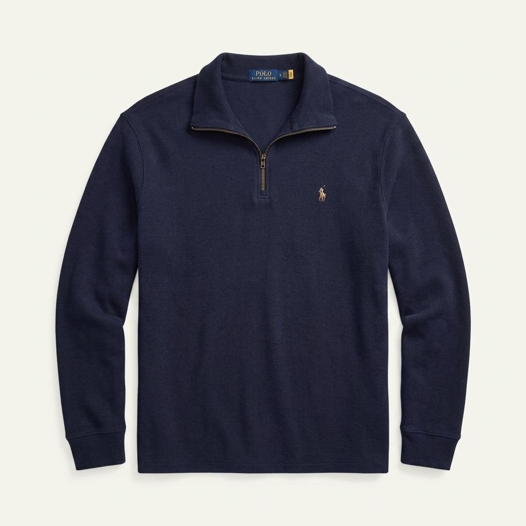 [L] Polo Ralph Lauren Navy Half Zip-Up Cotton Knit 1