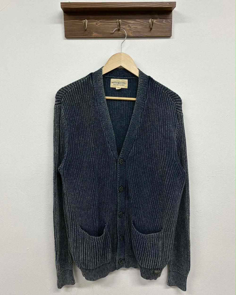 [M] Polo Denim & Supply Washed Blue Knit Cardigan 2