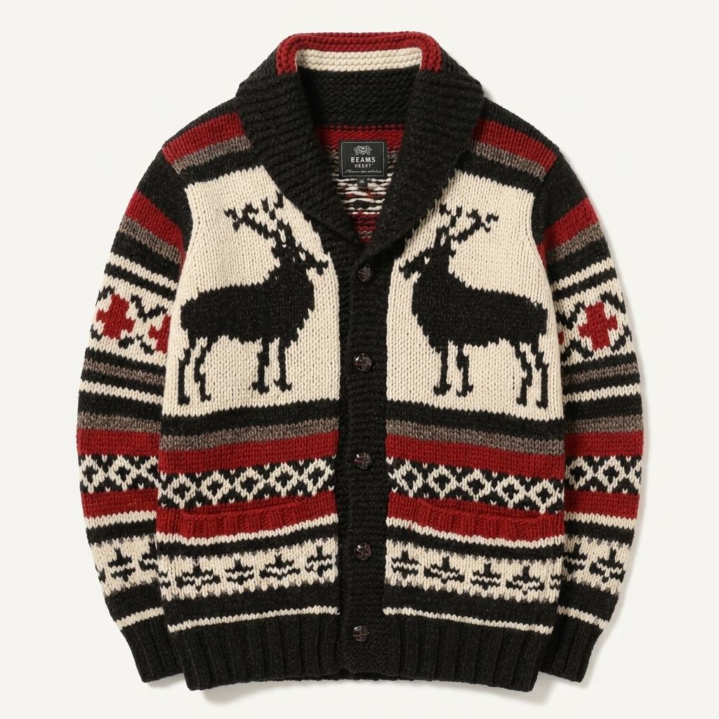 [M] Beams Heart Nordic wool Knit Sweater Cardigan 1