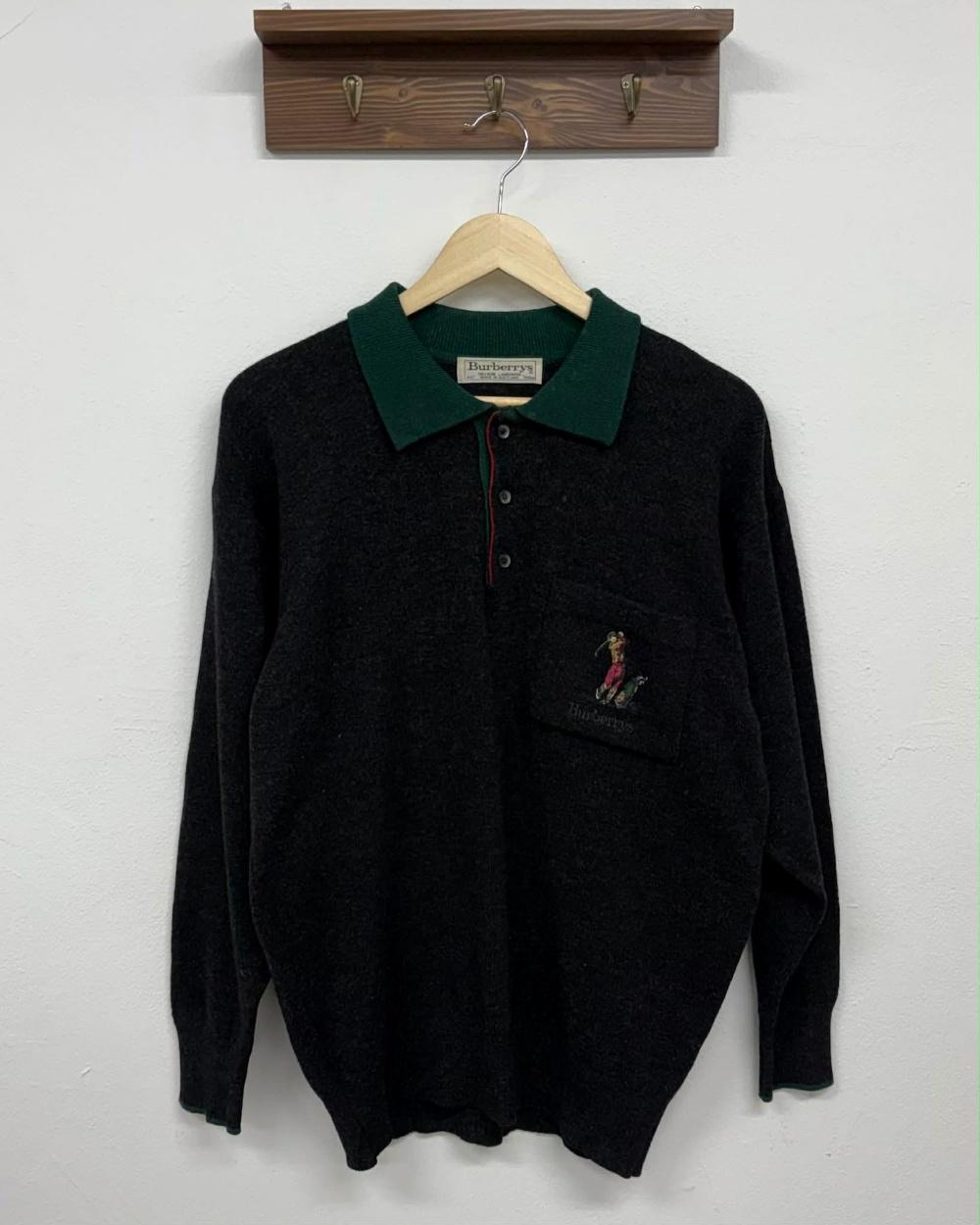 Burberry 90s Golfman Pocket Button-Up Wool Knit 2