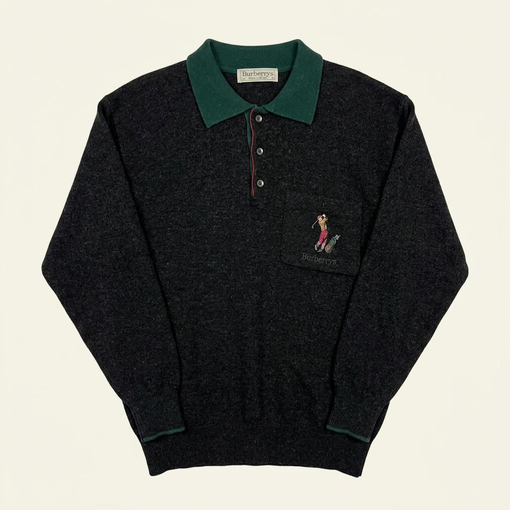 Burberry 90s Golfman Pocket Button-Up Wool Knit 1