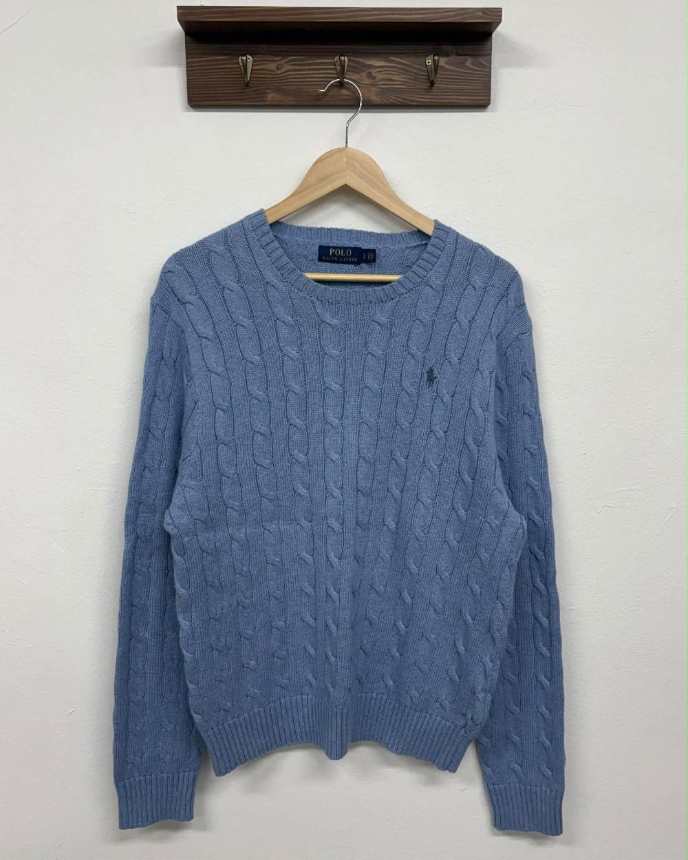[L] Polo Ralph Lauren Sky Blue Cable Cotton Knit 2