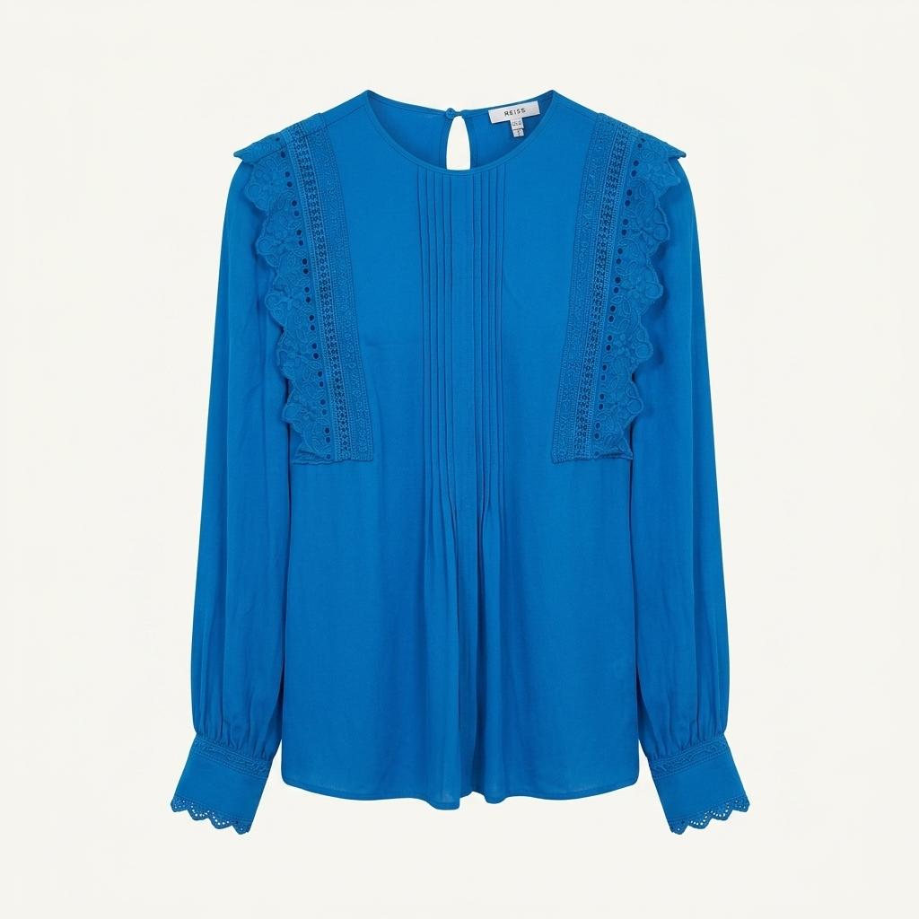 REISS 레이스 핀턱 블라우스 블루 1