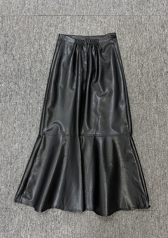 vegan leather long skirt (S) black color 4