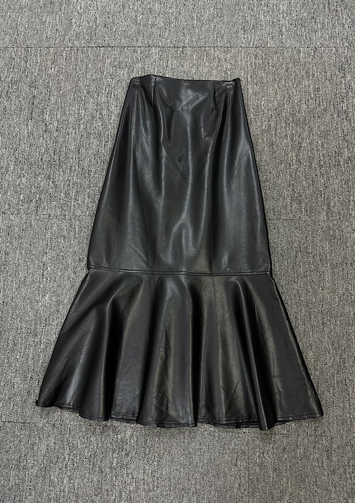 vegan leather long skirt (S) black color 3