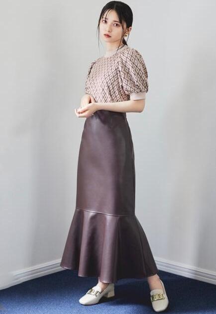 vegan leather long skirt (S) black color 2