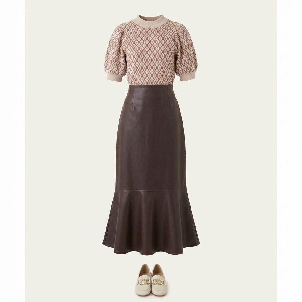 vegan leather long skirt (S) black color 1