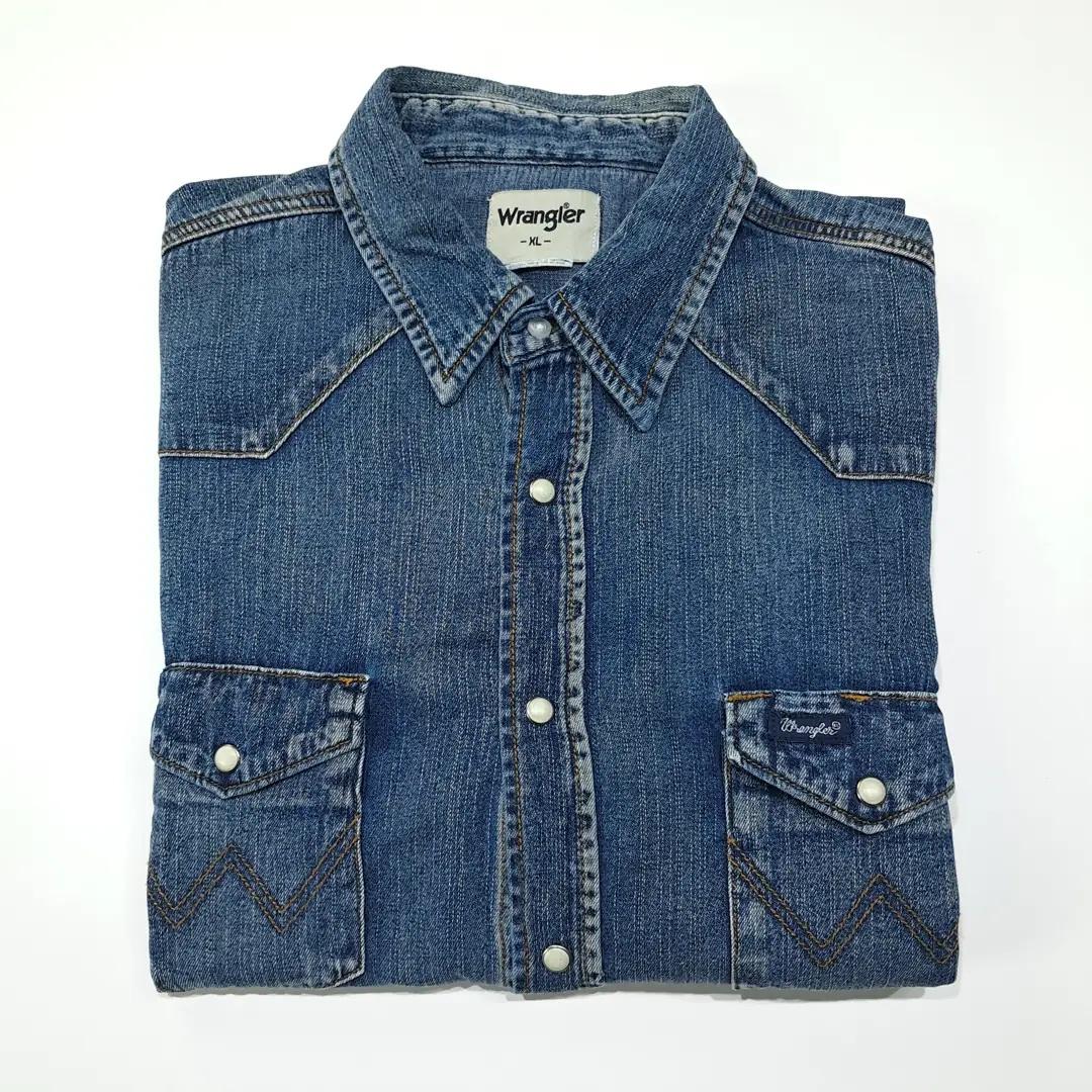 CL692 XL 랭글러 90s 코튼 웨스턴 미디엄블루 데님셔츠 남방 7