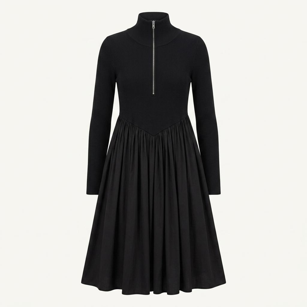 [PLUS OTO.HA] black color zipup Long onepiece 1