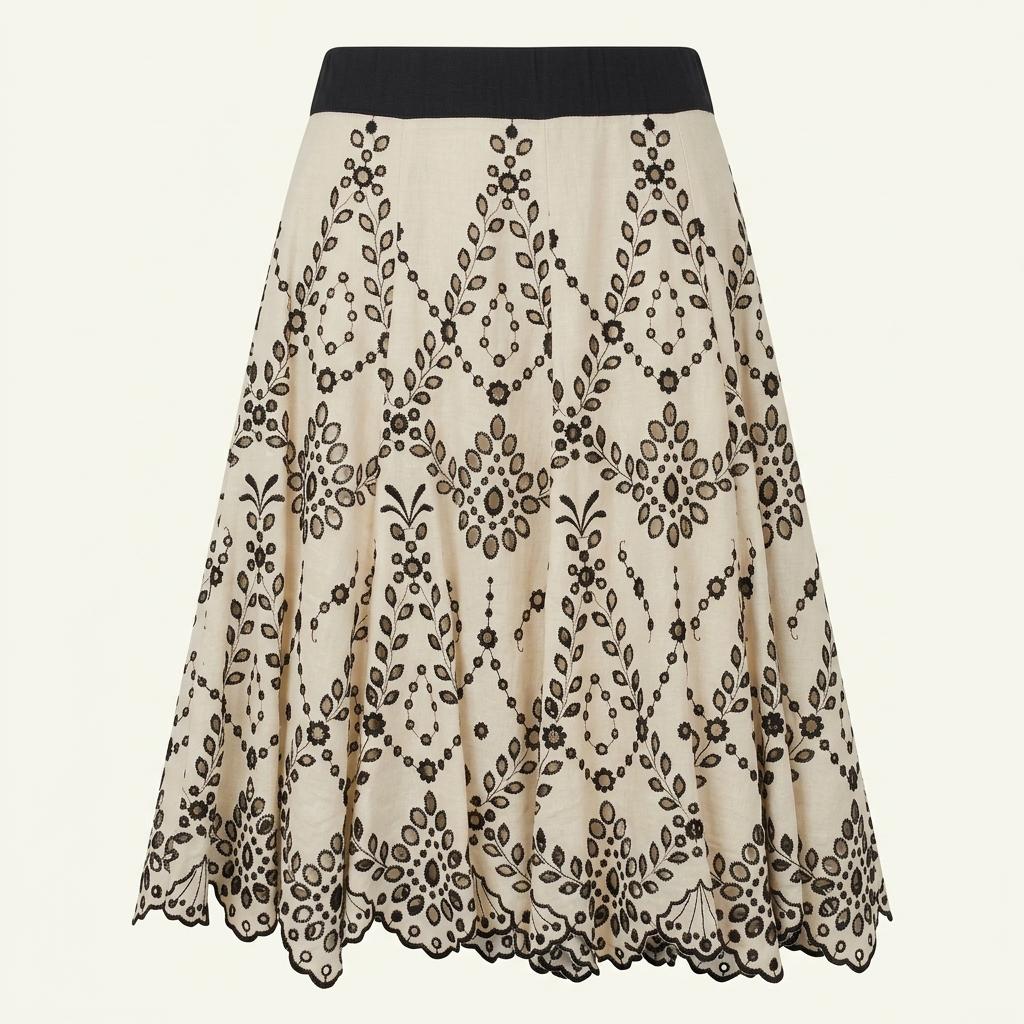 TYCHEZ VINTAGE LINEN 린넨54% 블랙 플라워펀칭 스커트 1