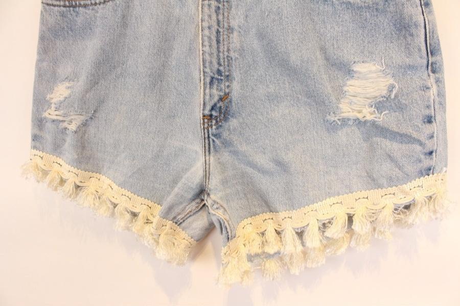 RE+PLUS lace fringe Denim shot pants 5