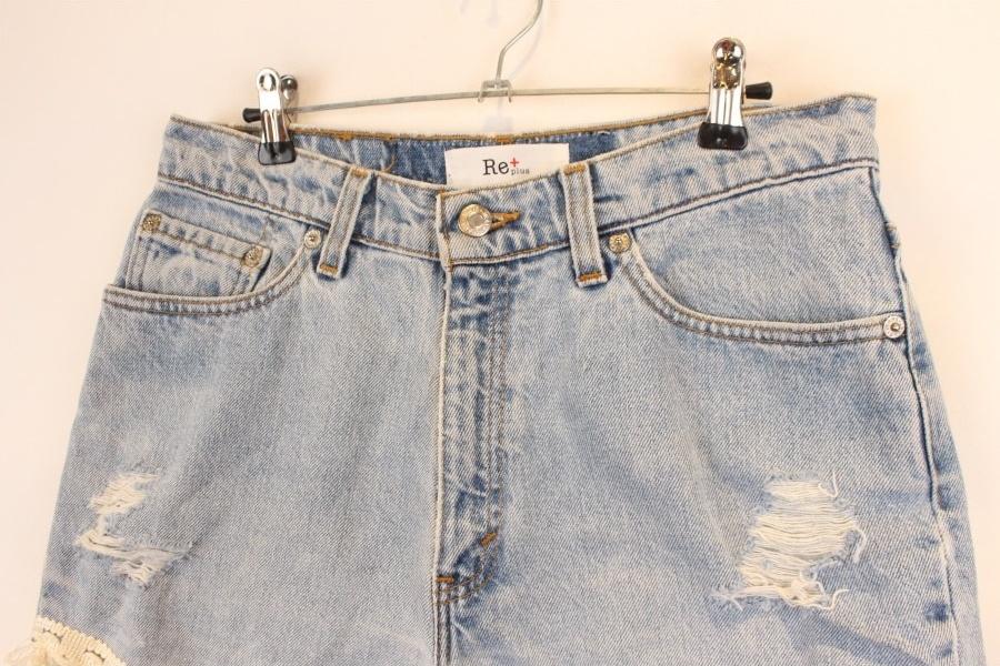 RE+PLUS lace fringe Denim shot pants 4