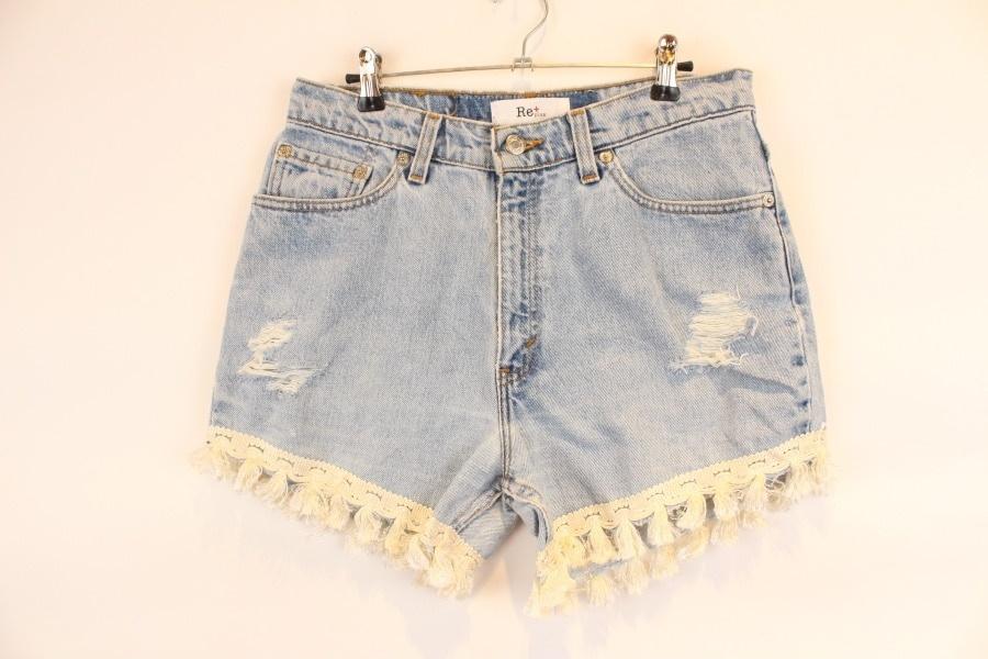 RE+PLUS lace fringe Denim shot pants 2