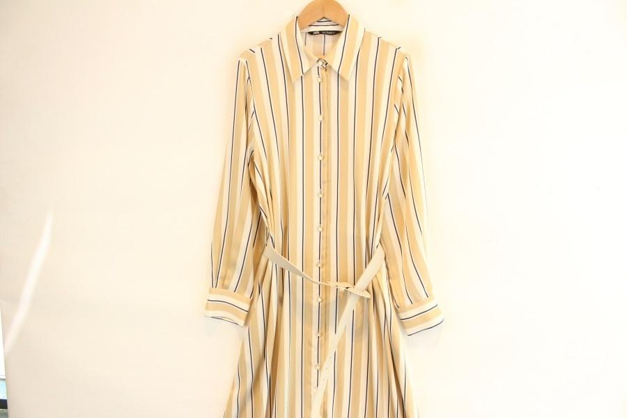 ZARA stripe pattern beltid button onepiece 2