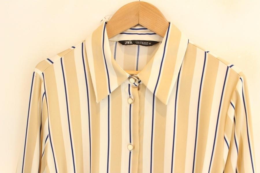 ZARA stripe pattern beltid button onepiece 4